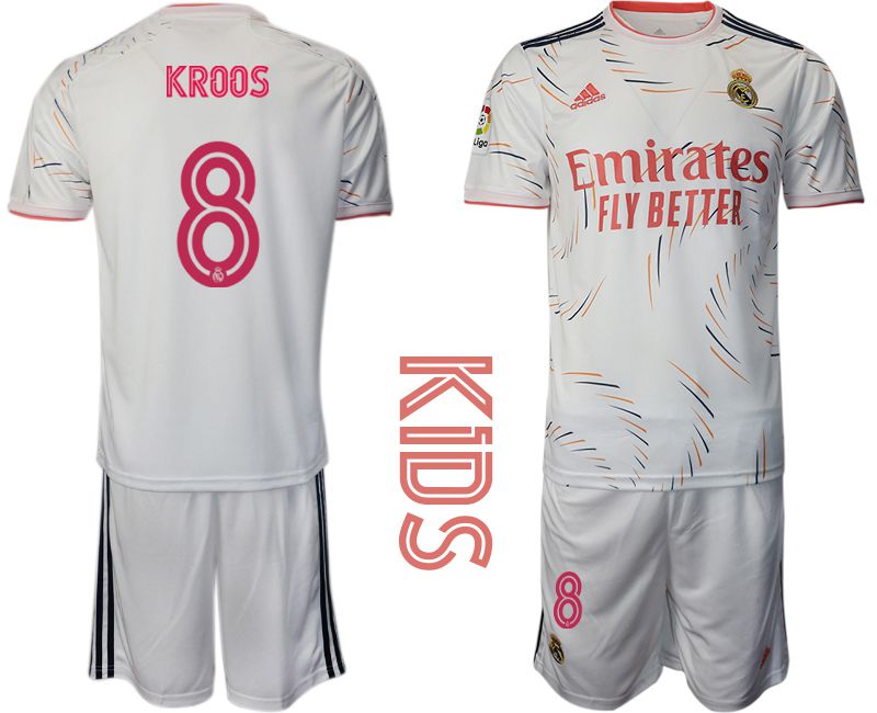 Youth 2021-2022 Club Real Madrid home white #8 Adidas Soccer Jersey